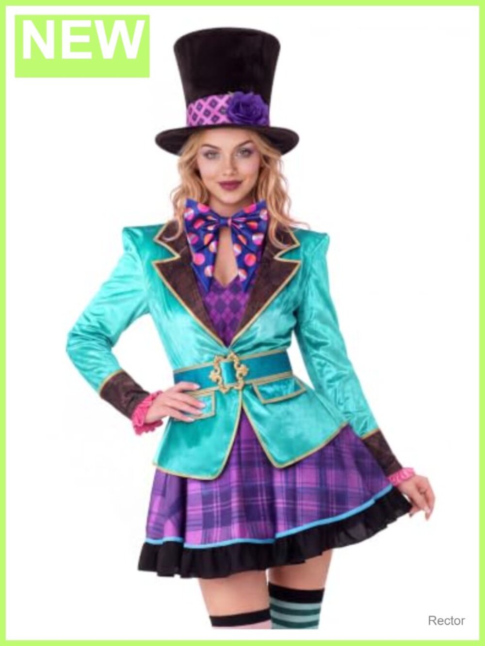 Womens Clown Costume Set with Hat Coat Dress Belt Bow Tie Stockings